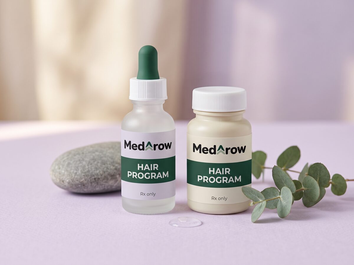 MedArow Hair Program dropper and tablet bottle